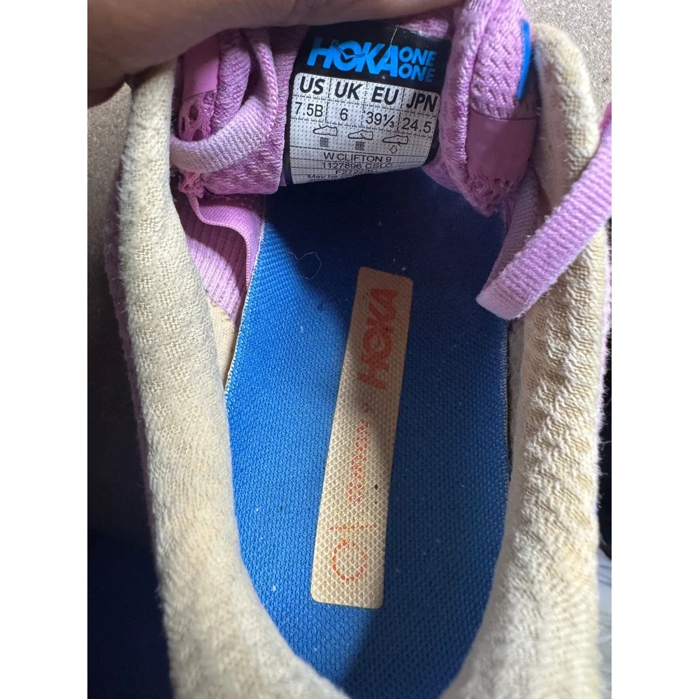 Hoka One One Clifton 9 Womens 7.5 Pink Blue Running Shoes 1127896 CSLC